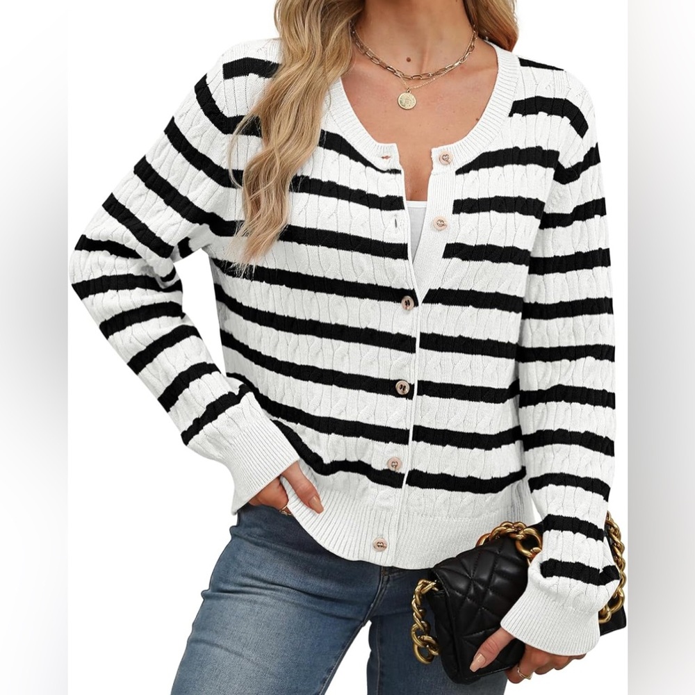 WIHOLL Women's Cable Knit Lightweight Cardigan Long Sleeve 2025 Spring Fashion